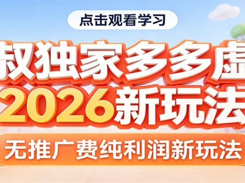七叔独家多多虚拟，2026新玩法，无推广费，纯利润