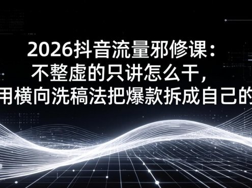 2026抖音流量邪修课:不整虚的只讲怎么干,用横向洗稿法把爆款拆成自己的