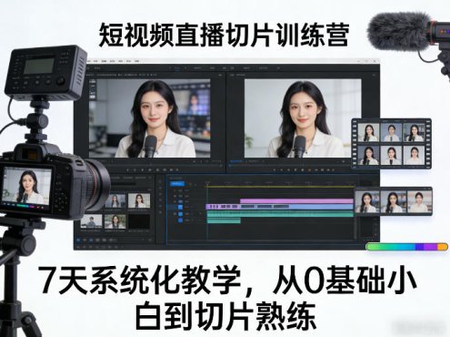 短视频直播切片训练营,7天系统化教学,从0基础小白到切片熟练