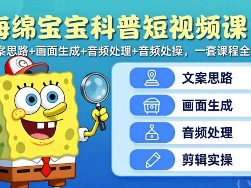 海绵宝宝科普短视频课:文案思路+画面生成+音频处理+剪辑实操,一套课程全搞定