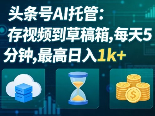 头条号AI托管，我存视频到你草稿箱，每天5分钟，最高日入1k+【揭秘】