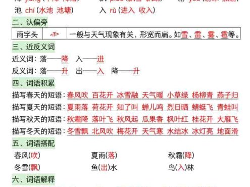一年级下语文26春预习知识晨读单