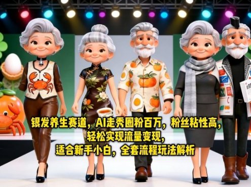 银发养生赛道，AI走秀圈粉百万，粉丝粘性高，轻松实现流量变现，适合新手小白，全套流程玩法解析
