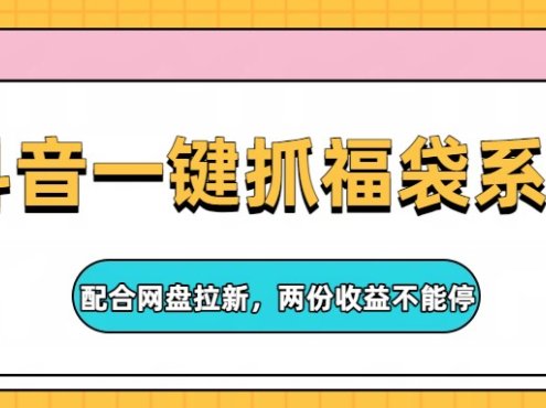 抖音一键抓福袋系列，配合网盘拉新，两份收益不能停