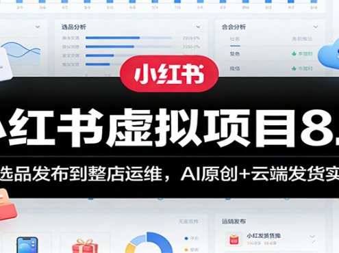 小红书虚拟项目8.0：从选品发布到整店运维，AI原创+云端发货实操