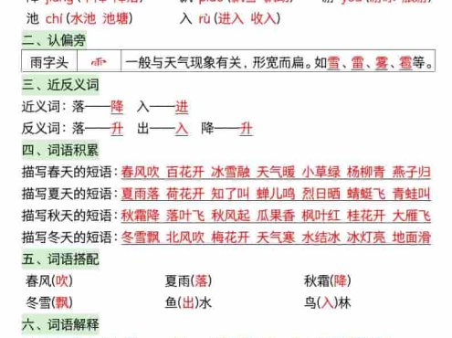 一年级下语文26春每课知识晨读单
