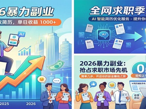 2026暴力副业：靠AI帮人改简历，单日收益1000+，全网求职季分钱