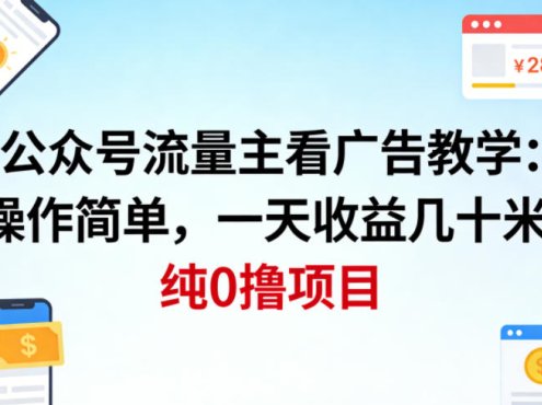 公众号流量主看广告撸收益,操作简单,一天收益几十米,纯0撸项目