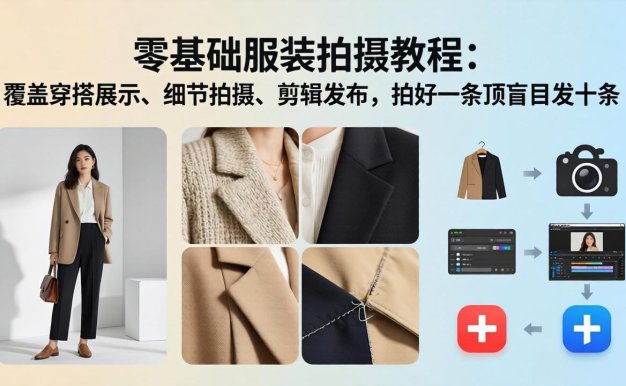 零基础服装拍摄教程：覆盖穿搭展示、细节拍摄、剪辑发布，拍好一条顶盲目发十条