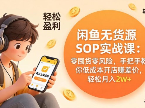 闲鱼无货源SOP实战课：零囤货零风险，手把手教你低成本开店赚差价，轻松月入2w+