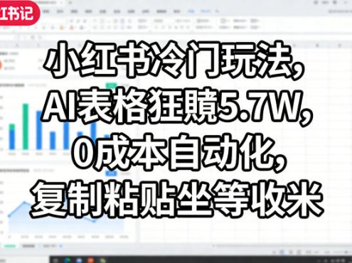 小红书冷门玩法,AI表格狂賺5.7W,0成本自动化,复制粘贴坐等收米
