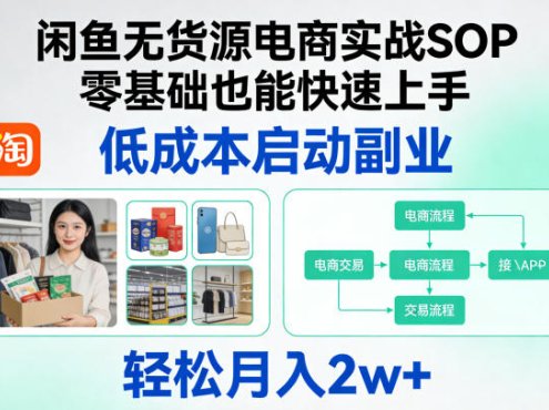 闲鱼无货源电商实战SOP,零基础也能快速上手,低成本启动副业,轻松月入2w+