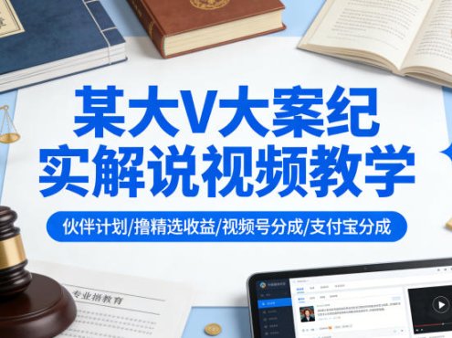 某大V大案纪实解说视频教学，可做伙伴计划、撸精选收益，视频号和支付宝分成计划均可
