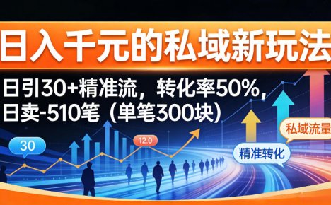 日入千米的私域新玩法:日引30+精准流,转化率50%,日卖5-10笔(单笔300米)