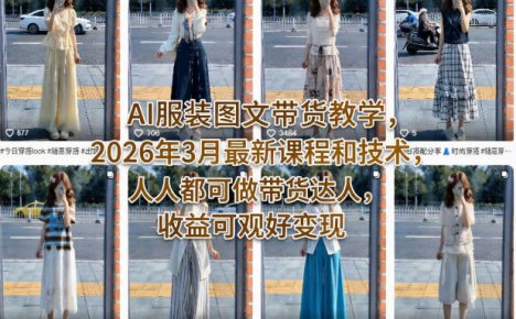 AI服装图文带货教学,2026年3月最新课程和技术,人人都可做带货达人,收益可观好变现