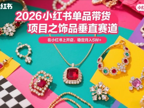 2026小红书单品带货项目之饰品垂直赛道，潮在小红书上开店，稳定月入5W+(更新0401)