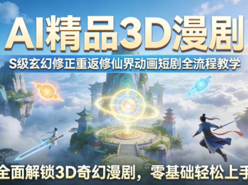 AI精品3D漫剧S级玄幻修正重返修仙界动画短剧全流程教学，全面解锁3D奇幻漫剧，零基础轻松上手