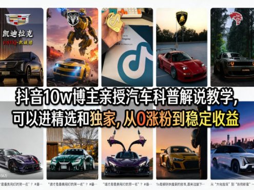 抖音10w博主亲授汽车科普解说教学，可以进精选和独家，从0涨粉到稳定收益(详细视频课程+1T素材)