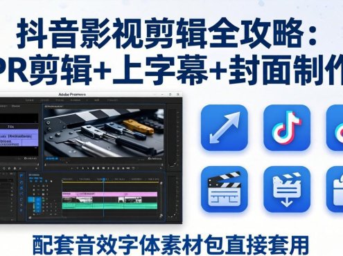 抖音影视剪辑全攻略：PR剪辑+上字幕+封面制作，配套音效字体素材包直接套用