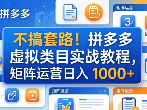 不搞套路！拼多多虚拟类目实战教程，矩阵运营日入 1000+