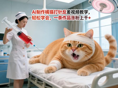 AI制作橘猫打针反差视频教学，轻松学会，一条作品涨粉上千+