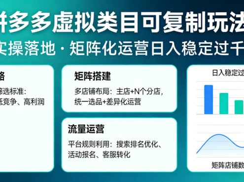 拼多多虚拟类目可复制玩法,实操落地,矩阵化日入稳定过千【揭秘】