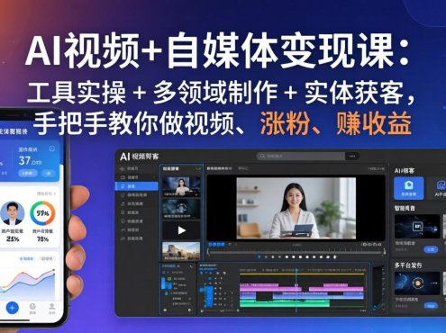 AI视频+自媒体变现课:工具实操 + 多领域制作 + 实体获客,手把手教你做视频、涨粉、赚收益