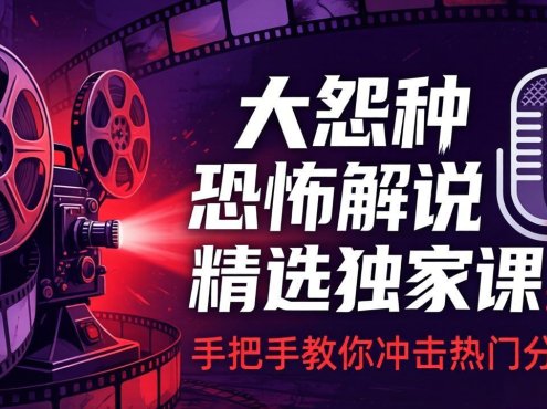 大怨种恐怖解说精选独家课:电影下载+文案配音+片头封面,手把手教你冲击热门分成