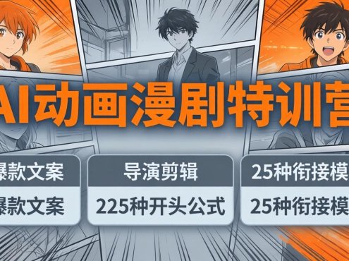 AI动画漫剧特训营:爆款文案+导演剪辑:225种开头公式+25种衔接模板,两小时剪电影级大片