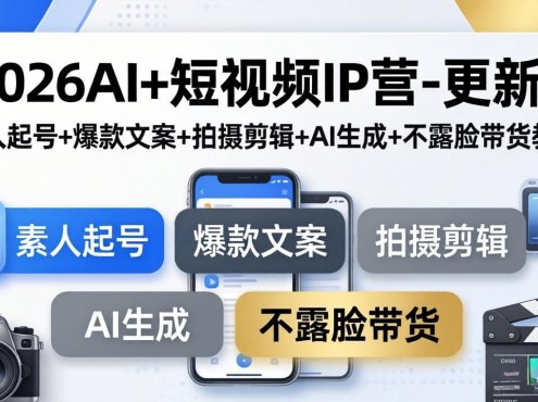 2026AI+短视频IP营-更新:素人起号+爆款文案+拍摄剪辑+AI生成+不露脸带货教学