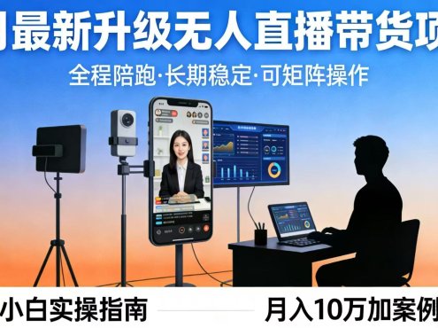 4月最新升级 无人直播 带货 全程陪跑 长期稳定 可矩阵 每天半小时新手小白实操月入 十万