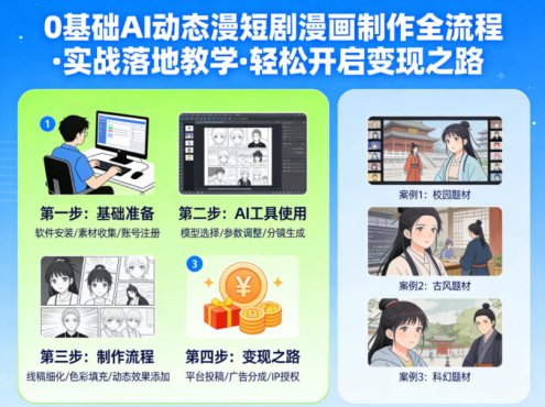 0基础AI动态漫短剧漫画制作全流程，实战落地教学，轻松开启变现之路