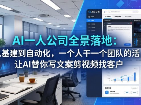 AI一人公司全景落地：从基建到自动化，一个人干一个团队的活，让AI替你写文案剪视频找客户