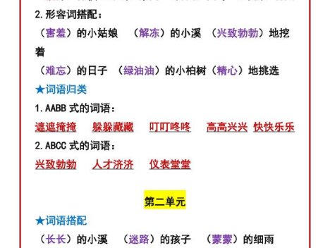 二年级下语文期中复习:常考词语搭配