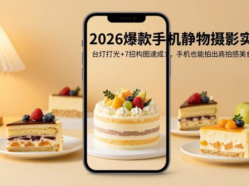 2026爆款手机静物摄影实战：台灯打光+7招构图速成，手机也能拍出商拍感美食商品图