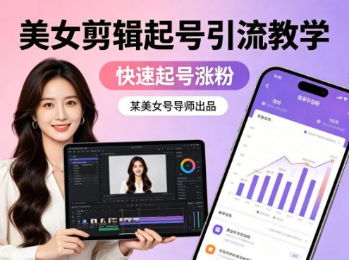 某美女号导师出品:美女剪辑起号引流教学,快速起号涨粉