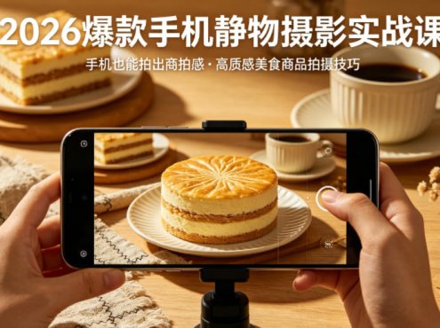 2026爆款手机静物摄影实战课,手机也能拍出商拍感,学会拍出高质感美食商品