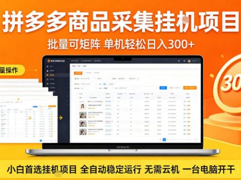 拼多多商品信息全自动采集项目,批量可矩阵,单机轻松日入300+,无需云机一台电脑开干【揭秘】