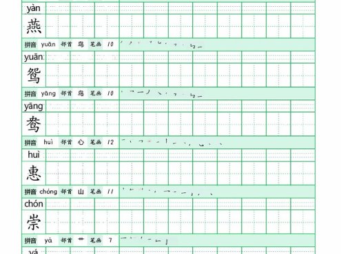 三年级下语文《写字表田字格字帖》拼音+部首+笔画+笔顺