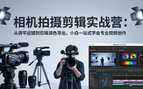 相机拍摄剪辑实战营：从调平运镜到剪辑调色导出，小白一站式学会专业视频创作