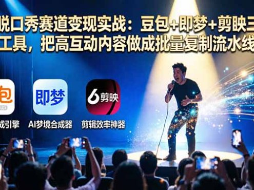 AI脱口秀赛道变现实战:豆包+即梦+剪映三个工具,把高互动内容做成批量复制流水线