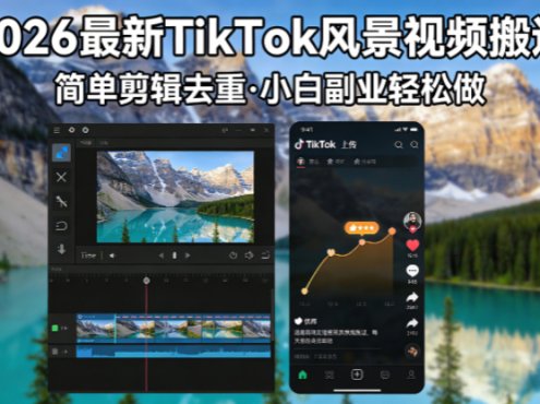 2026最新TikTok风景视频搬运简单剪辑去重小白副业月入 8000