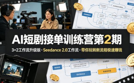 AI短剧接单训练营第2期，3+2工作流升级版，Seedance 2.0工作流，带你玩转新流程极速賺钱