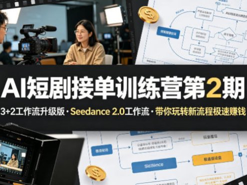 AI短剧接单训练营第2期,3+2工作流升级版,Seedance 2.0工作流,带你玩转新流程极速賺钱