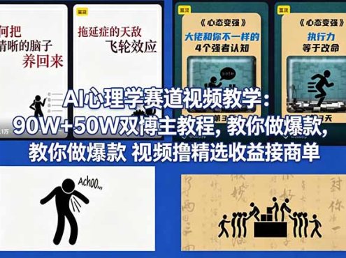 AI心理学赛道视频教学：90W+50W双博主教程，教你做爆款视频撸精选收益接商单