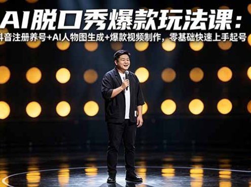 AI脱口秀爆款玩法课:抖音注册养号+AI人物图生成+爆款视频制作,零基础快速上手起号