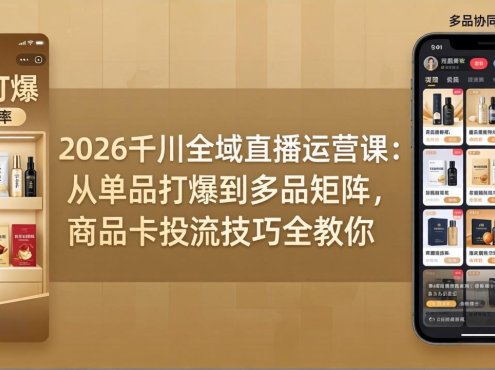 2026千川全域直播运营课:从单品打爆到多品矩阵,商品卡投流技巧全教你