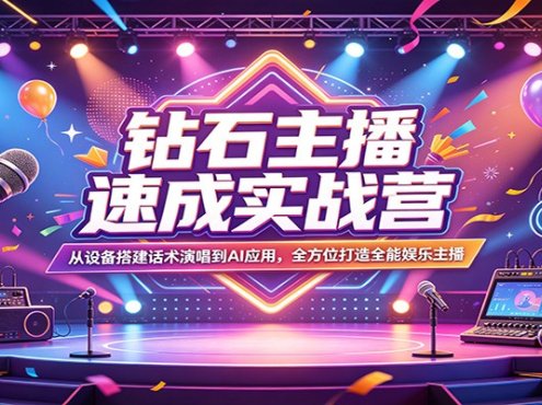 钻石主播速成实战营:从设备搭建话术演唱到AI应用,全方位打造全能娱乐主播