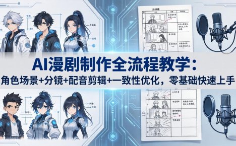 AI漫剧制作全流程教学：角色场景+分镜+配音剪辑+一致性优化，零基础快速上手
