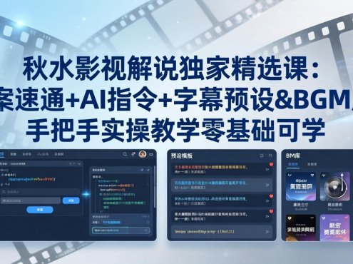 秋水影视解说独家精选课：文案速通+AI指令+字幕预设+BGM库，手把手实操教学零基础可学